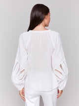 Lace Detail Raglan Sleeve Button Down Blouse White