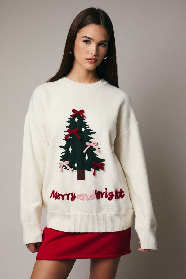 X-Mas Tree w/ Bows Sweater Cream