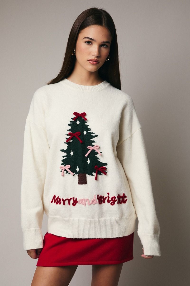 X-Mas Tree w/ Bows Sweater Cream