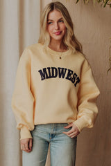 Textured Midwest Fleece Crew Neck Sweatshirt Yellow