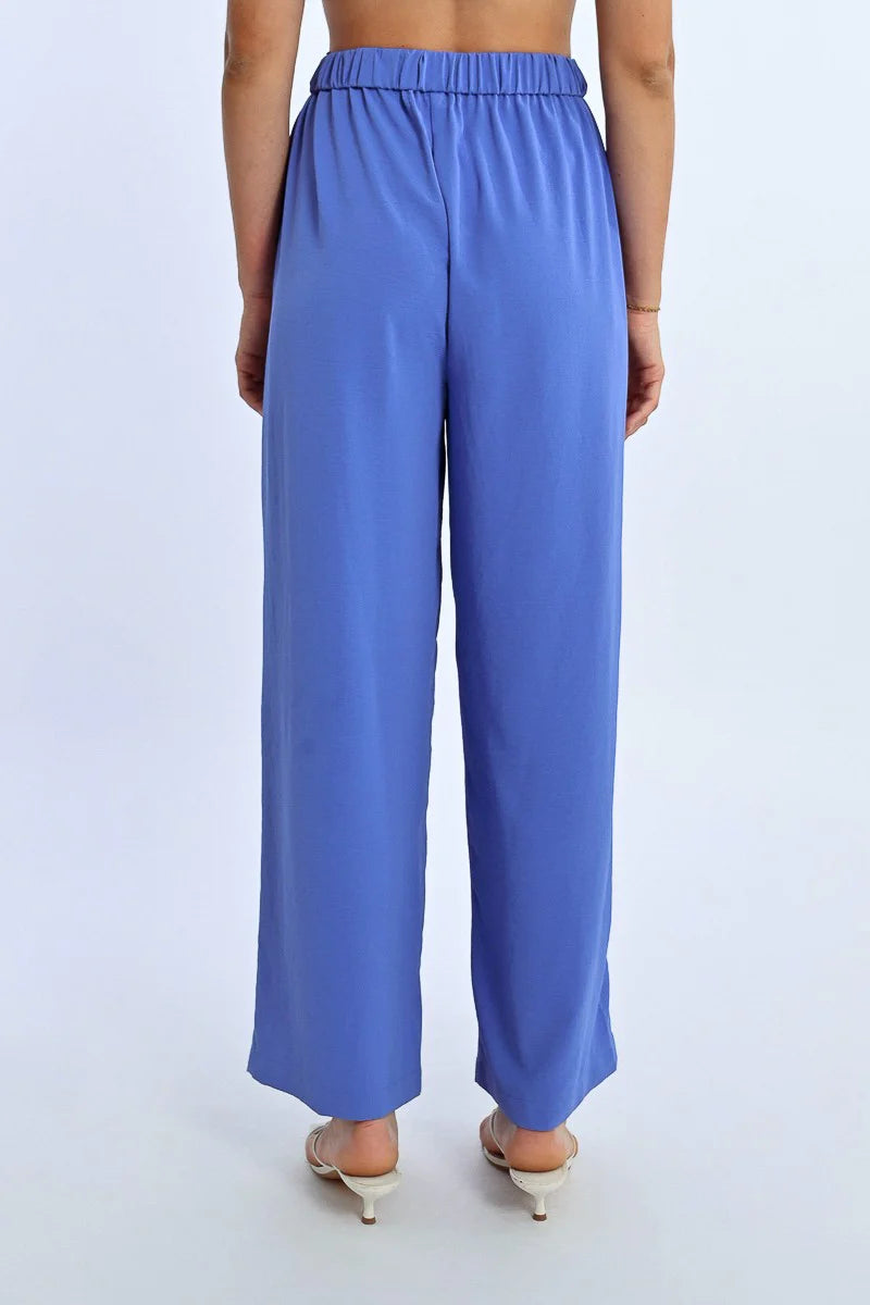 Elastic Waist Straight Leg Flowy Pants Blue