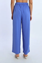 Elastic Waist Straight Leg Flowy Pants Blue