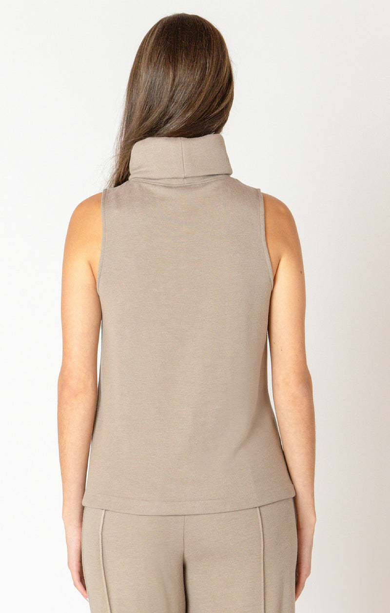 Rolled Neck Seamed Tank Almond