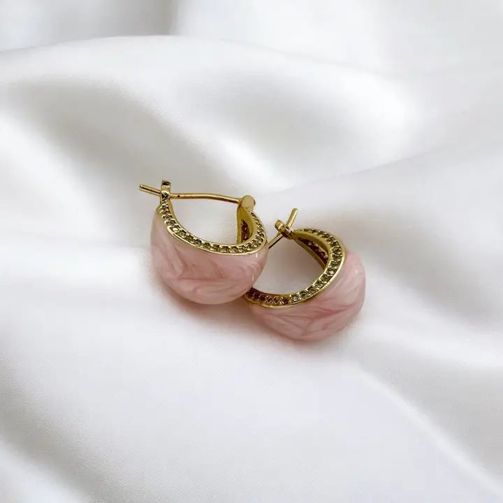 Palmer Colorful Enamel Gold Filled Hoop Earrings Pink
