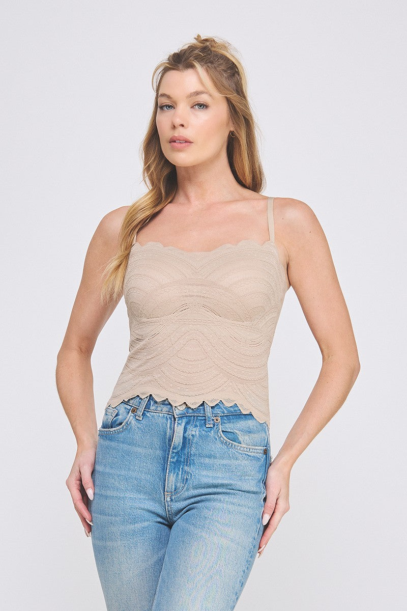 Braided Textured Scallop Edge Lace Bralette Latte