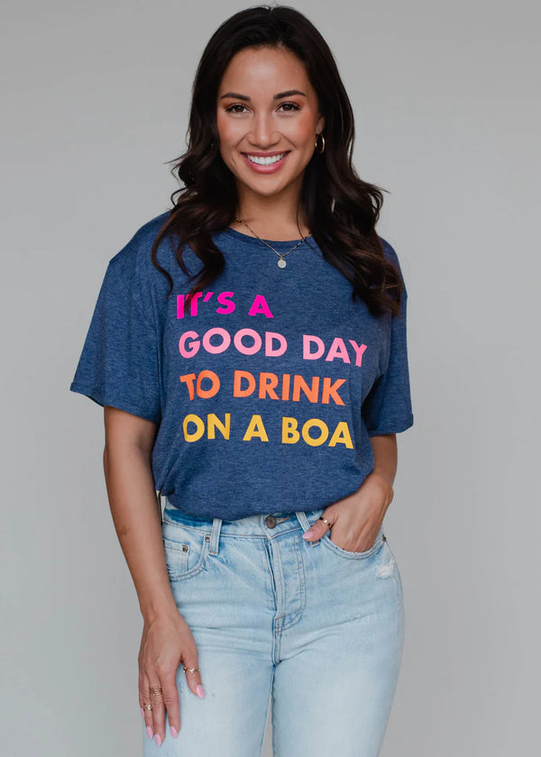 Good Day To Drink On A Boat Tee Navy