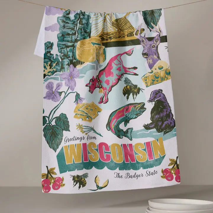 Geometry Tea Towel Greetings From Wisconsin
