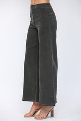Contrast Stitch Triple Pintuck High Waist Flare Pants Black