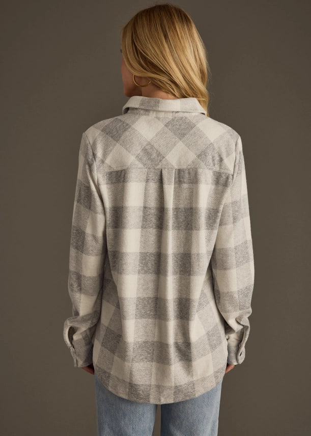 Plaid Button Up Shirt Light Gray + White