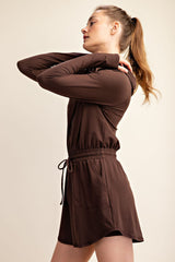 Butter 2 in 1 Long Sleeve Hoodie Romper Espresso