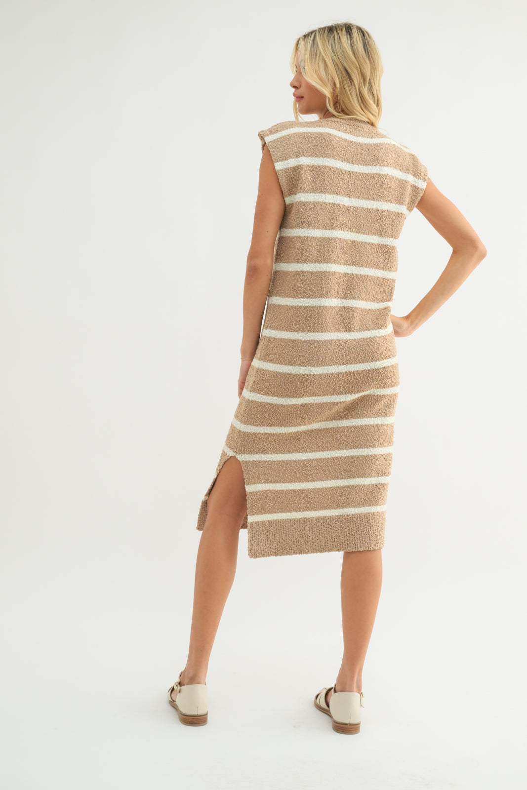 Striped Muscle Tank Sweater Midi Dress Mocha + Cream