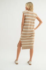 Striped Muscle Tank Sweater Midi Dress Mocha + Cream