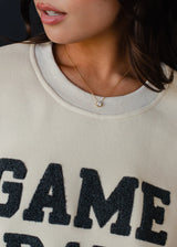 Textured Game Day Crew Neck Sweatshirt Tan + Slate