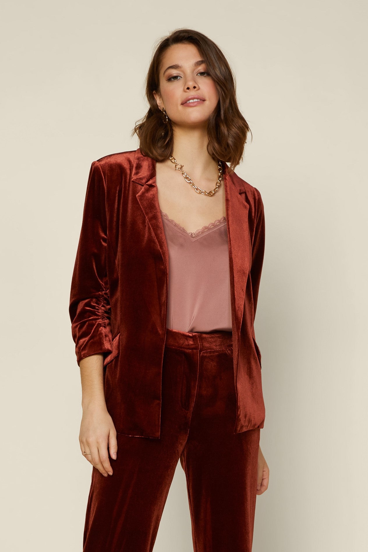 Dart Collar Velvet Blazer Amber Rust