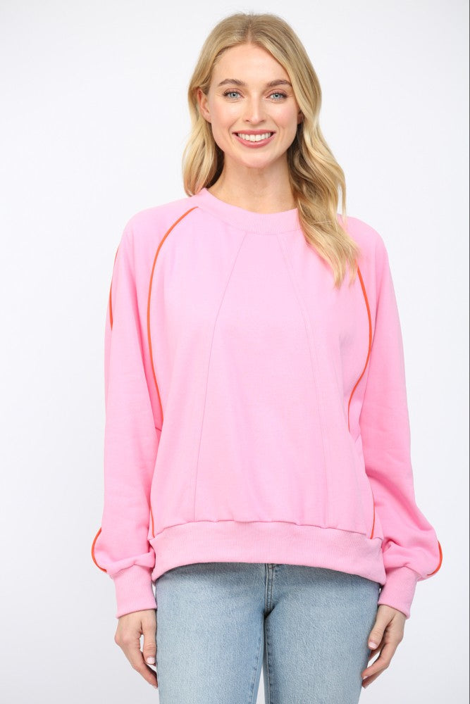 Contrast Piping Detail Raglan Sweatshirt Bubblegum Pink