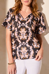 Short Sleeve Raglan Frill Top Tea Rose