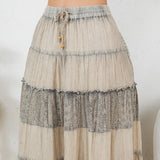 7 Tiered Crinkle Lace Patchwork Skirt Latte