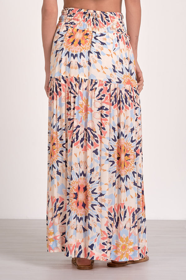 Smocked Waist Printed Maxi Skirt