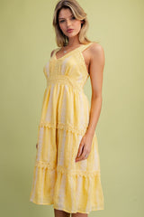 Crochet Embroidered Detailing Tiered Dress Yellow