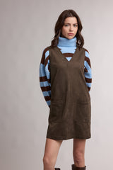 Suede Vneck Sleeveless Mini Dress Espresso