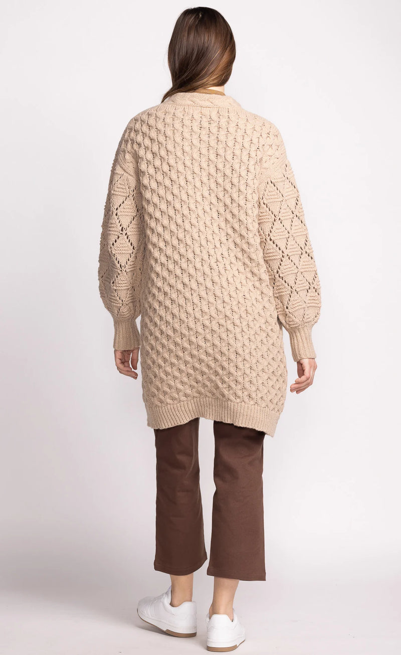 Irie Open Mix Knit Texture Long Cardi Beige