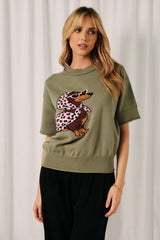 Thelma Vintage Weiner Dog Sweater Olive