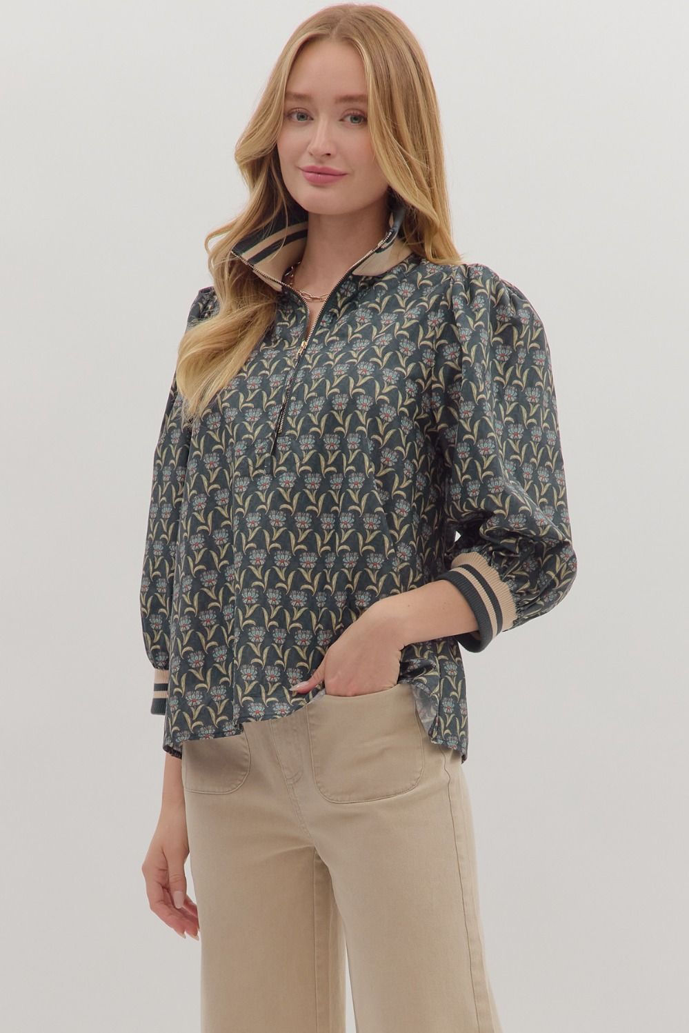 Stripe Athleisure Collar Top Midnight
