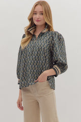 Stripe Athleisure Collar Top Midnight