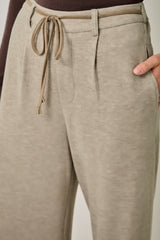 Suede Accent Melange Wide Leg Pants Stone