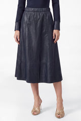 A-line Midi Leather Pull On Skirt Navy