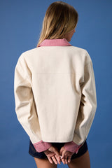 Dog Embroidered Denim Cropped Barn Jacket Ivory