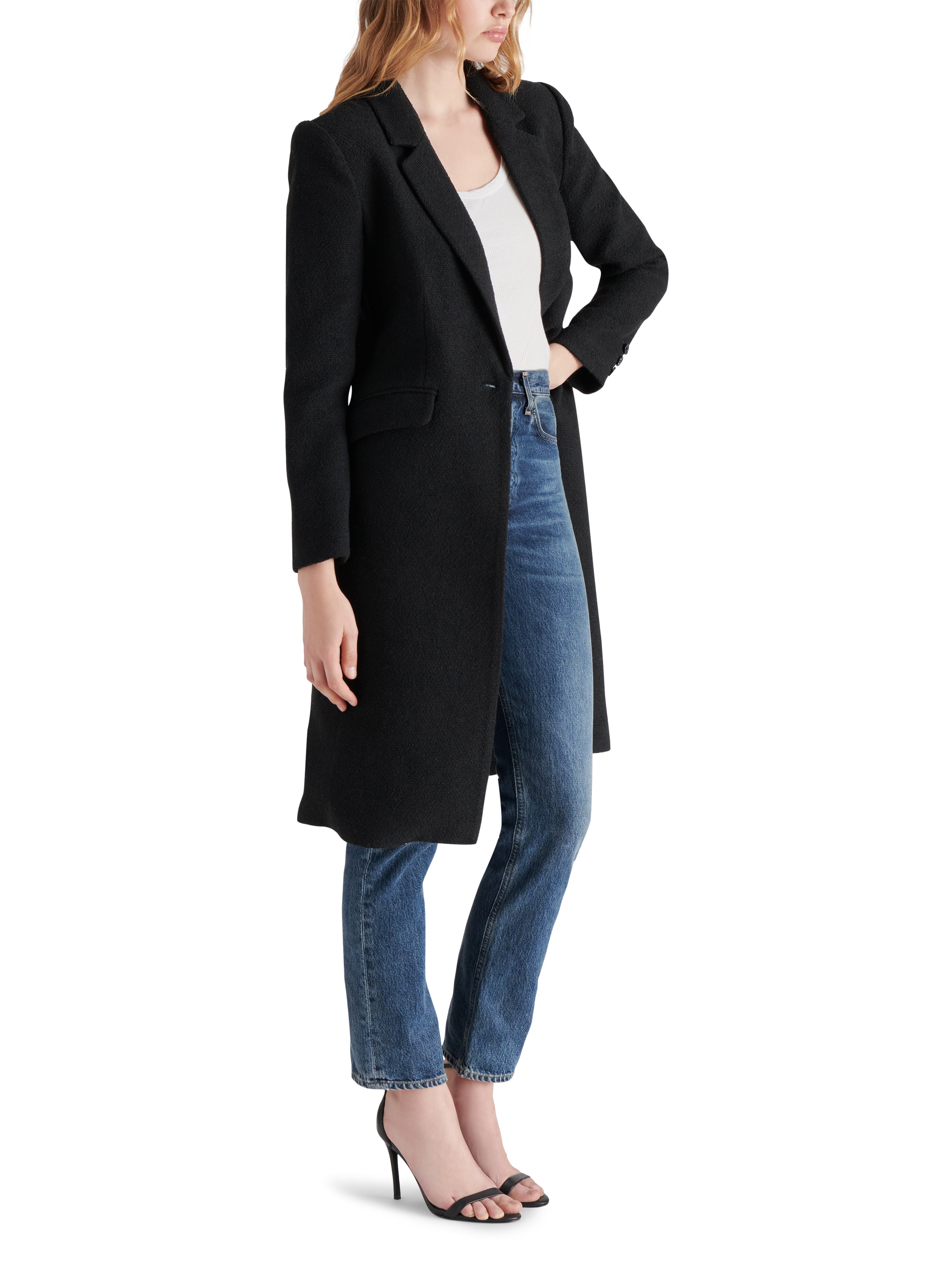 Prisie Hourglass Boucle Blazer Coat Black