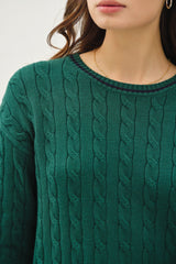 Chunky Cable Knit Stripe Detail Sweater Hunter