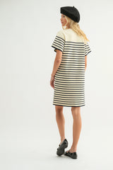 Striped Tshirt Sweater Dress Cream + Black