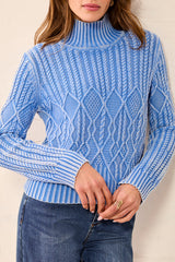 Detailed Knit Special Wash Mock Neck Sweater Blue Aura