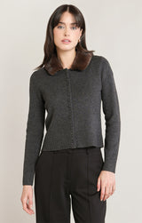 Fur Lapel Cardigan Charcoal Heather