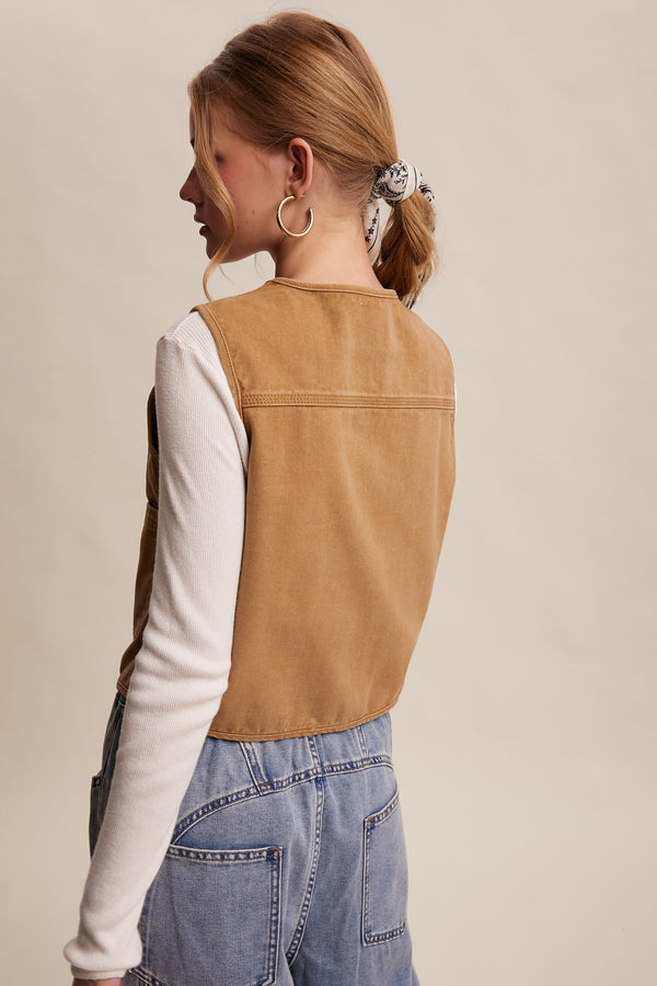 Colored Denim Tie-front Vest Caramel