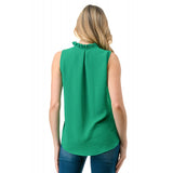 Crinkle Split Tie Neck Sleeveless Top Kelly Green