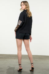 Half Zip Textured Triangle Sweatshirt Black
