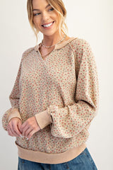 Floral Print Washed Thermal Pullover Desert Dust