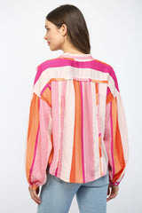 Geo Lines Boxy Button Down Shirt Pink Multi