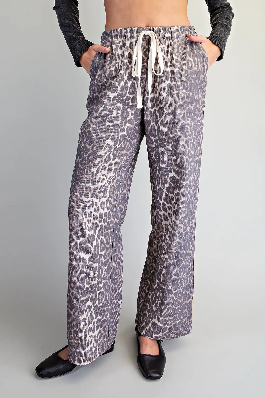 Mineral Washed Leopard Side Stripe Pants Leopard
