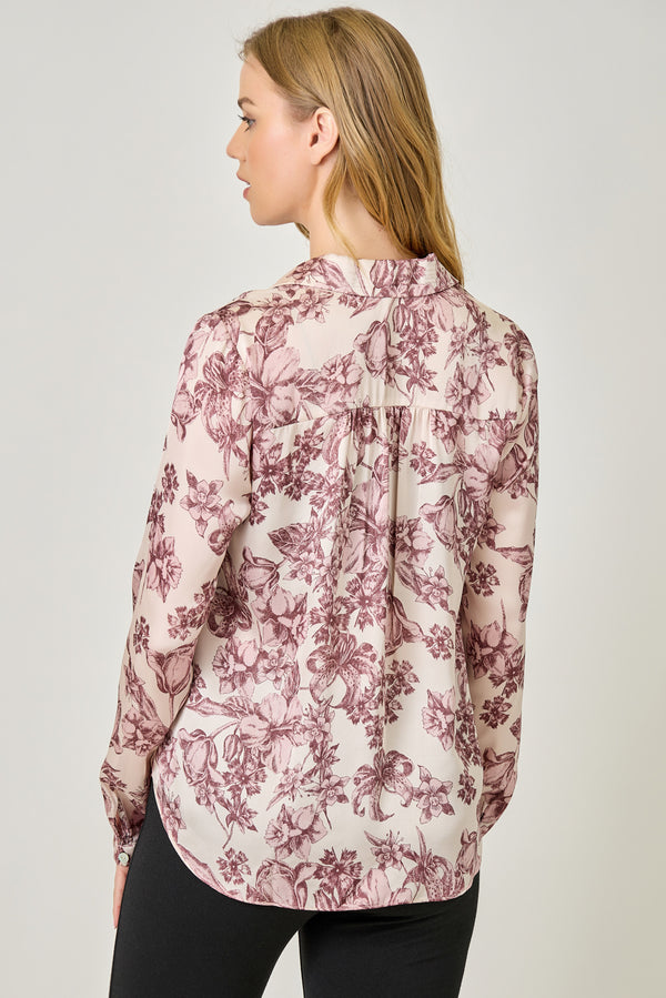 Tie Front Satin Blouse Almond Mix