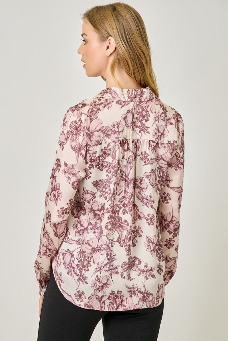 Tie Front Satin Blouse Almond Mix