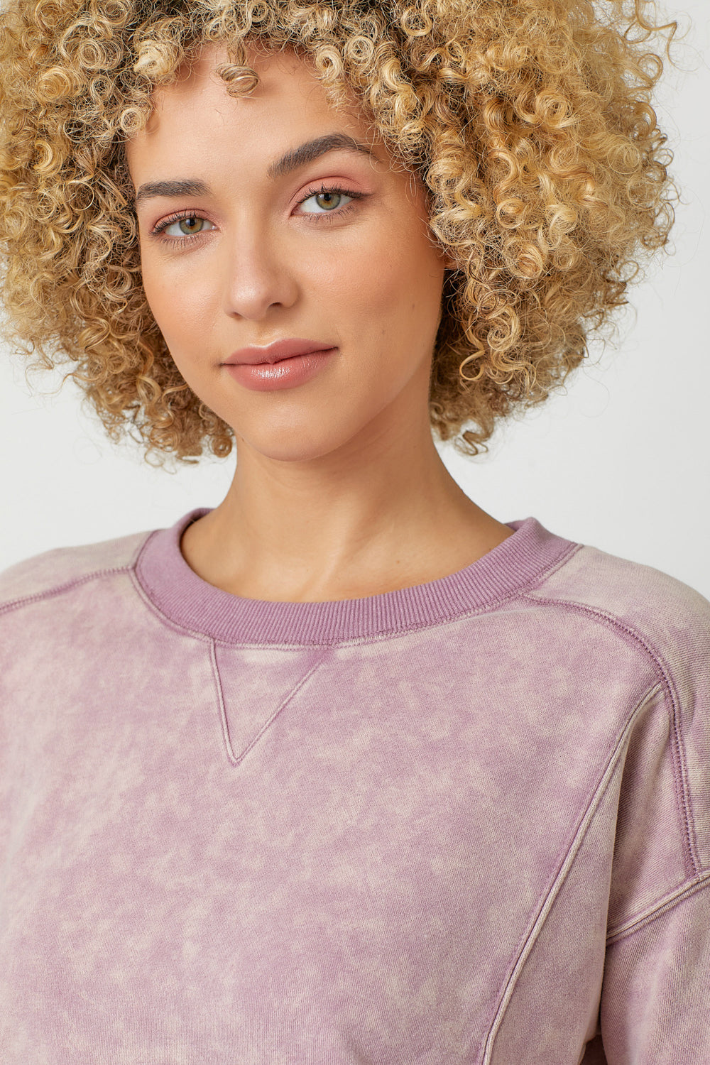 Fleece Terry Crew Neck Washed Sweatshirt Washed Lavender