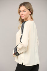 Contrast Stripe Detail Bell Sleeve Blouse Ivory