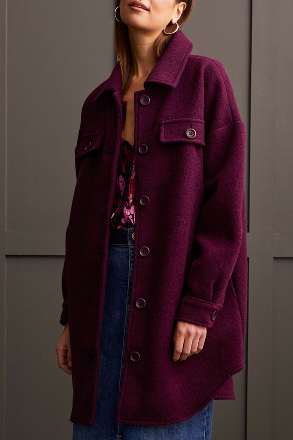 Stretched Boiled Wool Jacket Dark Plum