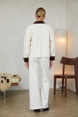 Cotton Twill Contrast Barn Jacket Ivory + Brown