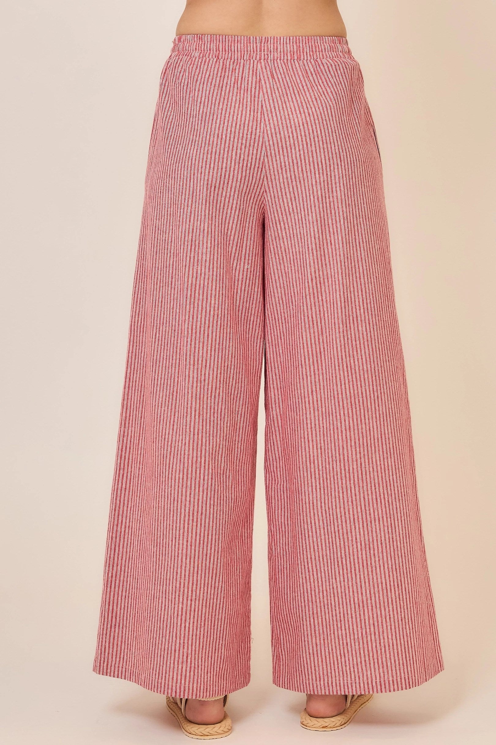 Pinstripe Wide Leg Pants Red