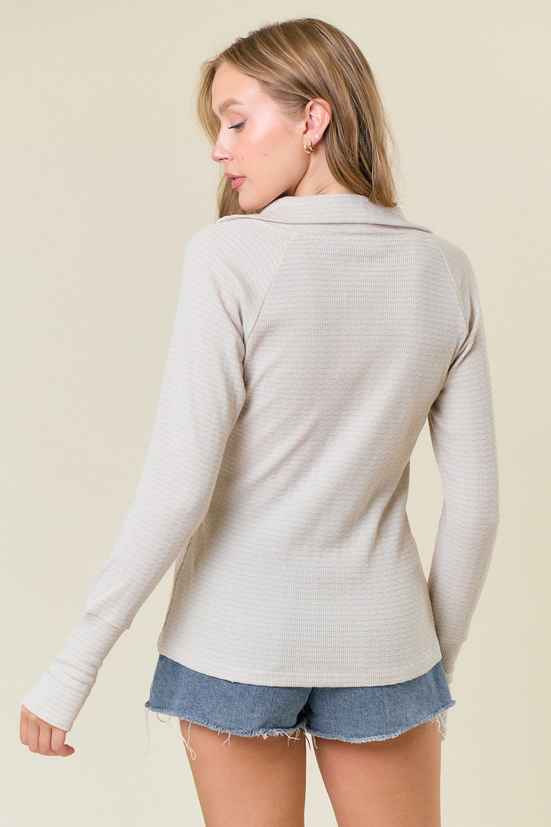 Textured Quarter Zip Top Antique White